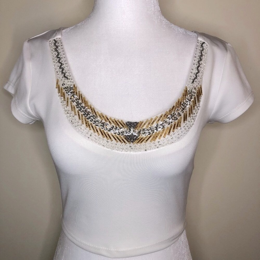 Charlotte Russe Sequined Front Glamcore Crop Top Y2K Festival Concert Chic